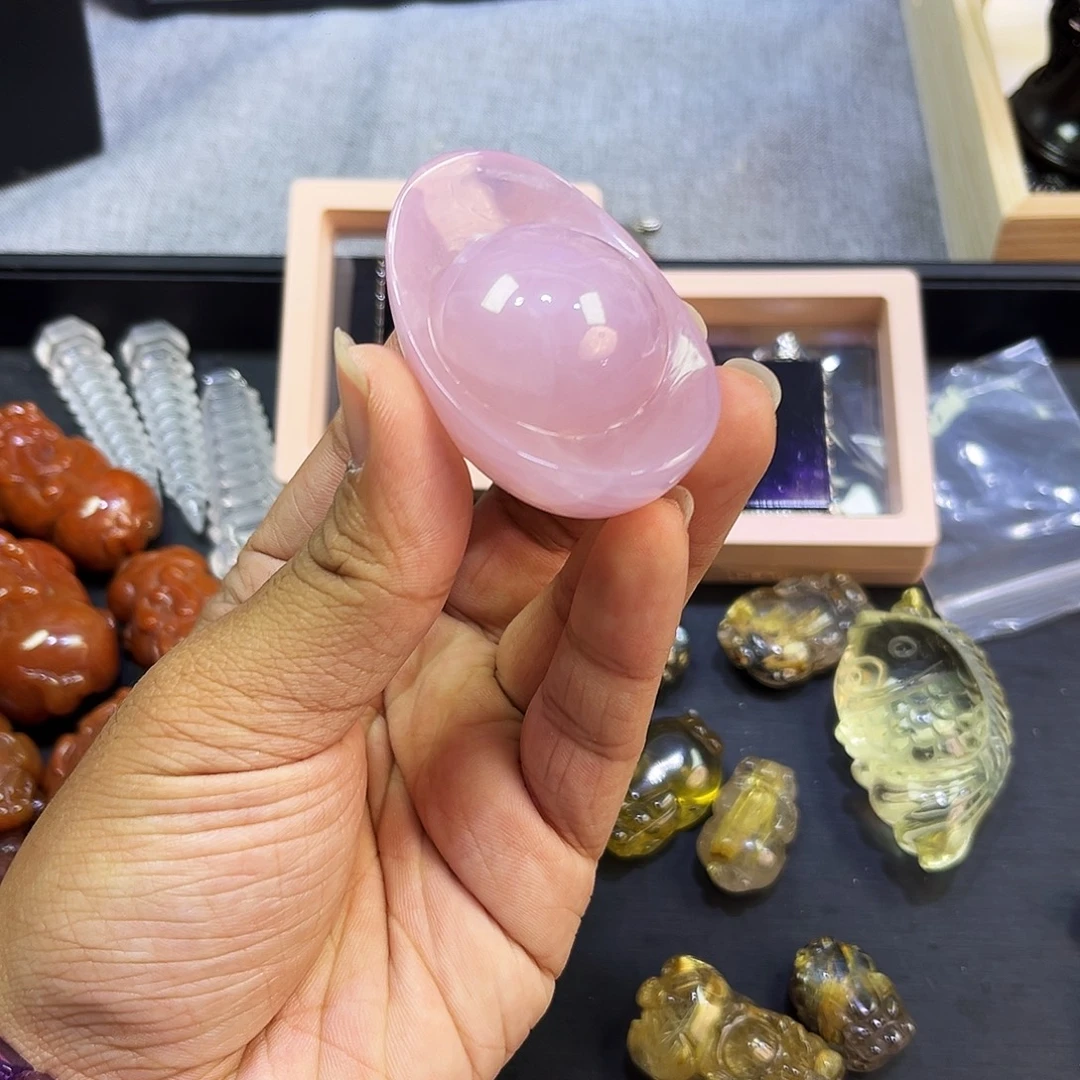 新***天水晶颈饰未镶嵌粉晶元宝