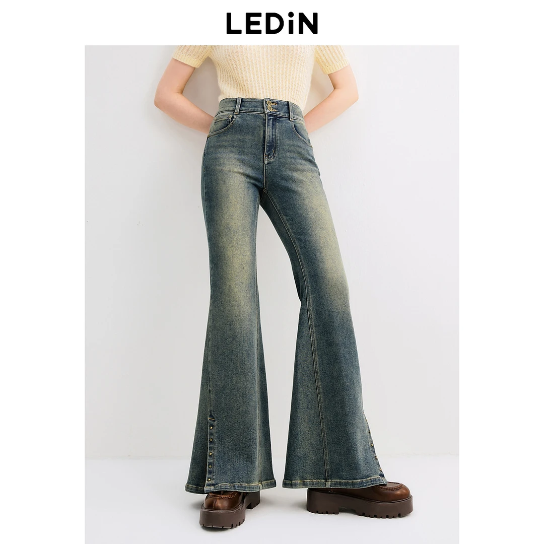 乐町开叉撞钉牛仔喇叭裤