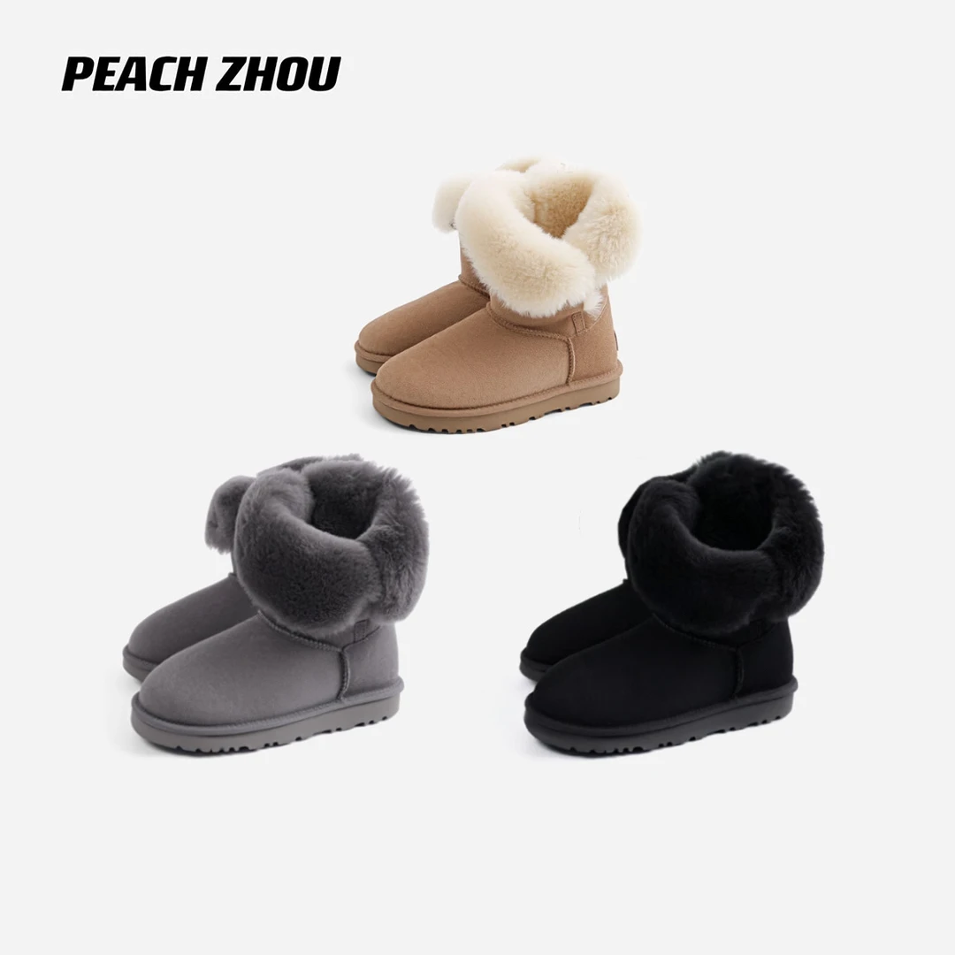 『PEACHZHOU』羊皮毛一体堆堆感中筒雪地靴休闲百搭保暖加厚棉鞋
