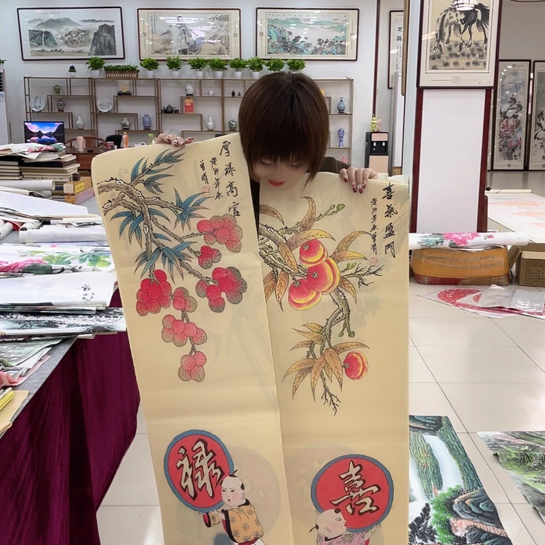 书法纯手绘山水花鸟