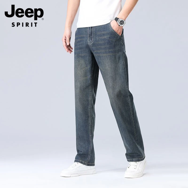 JEEP SPIRIT吉普春夏季牛仔裤男士宽松直筒轻商务裤休闲高端长裤