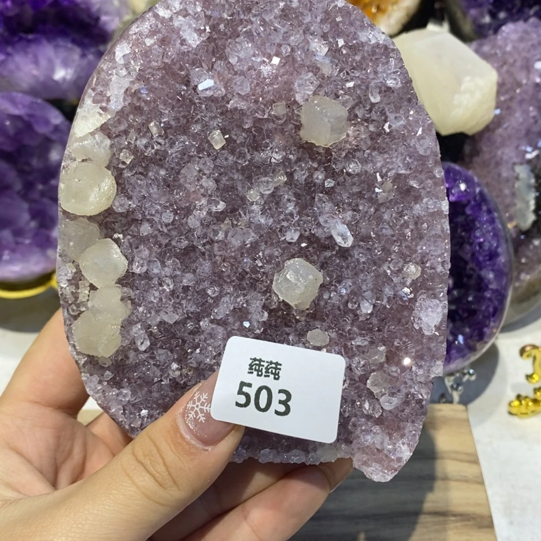 未镶嵌大型摆件（非配饰）紫晶粉紫色方解石屏风