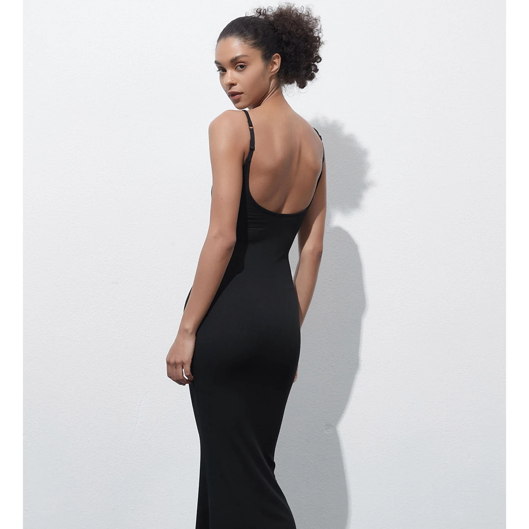 HQ612露背【带杯垫】可调节肩带性感连衣裙显高显瘦鱼尾包臀连衣裙