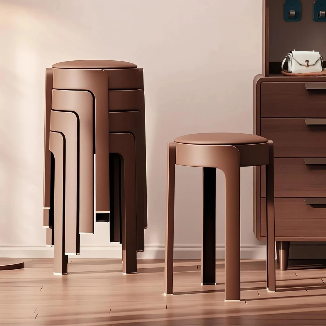 软包旋风塑料凳子家用结实耐用加厚可叠放收纳高圆凳餐厅客厅简约