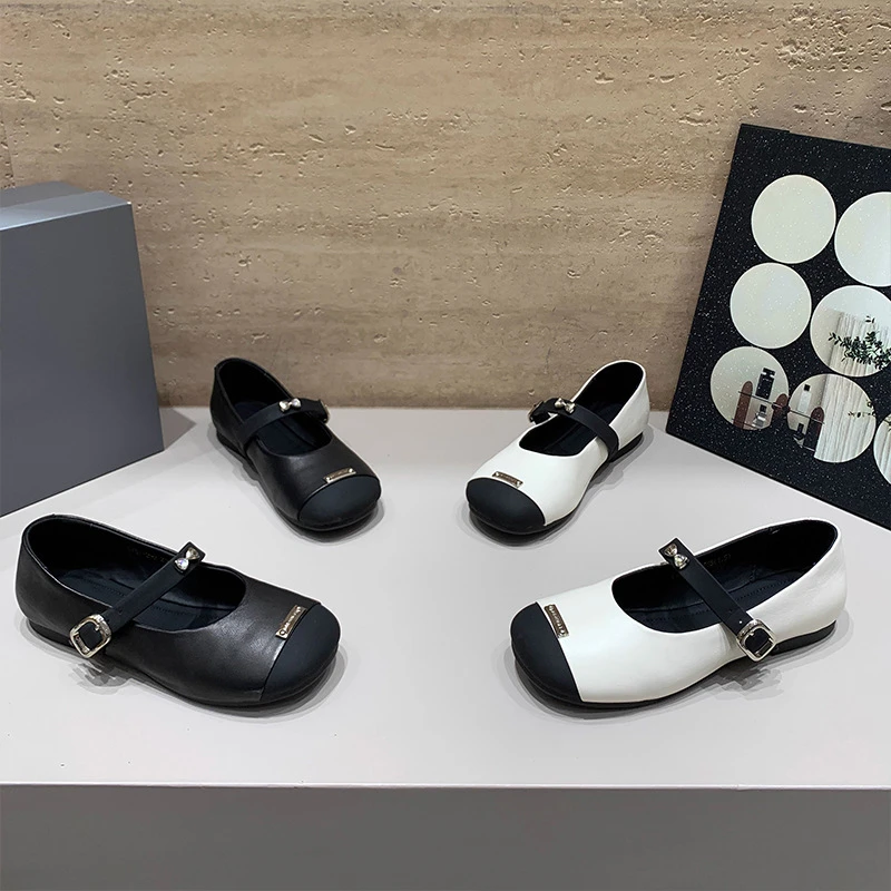 法式小香风芭蕾舞鞋女2025秋季新款拼色平跟玛丽珍百搭软底奶奶鞋