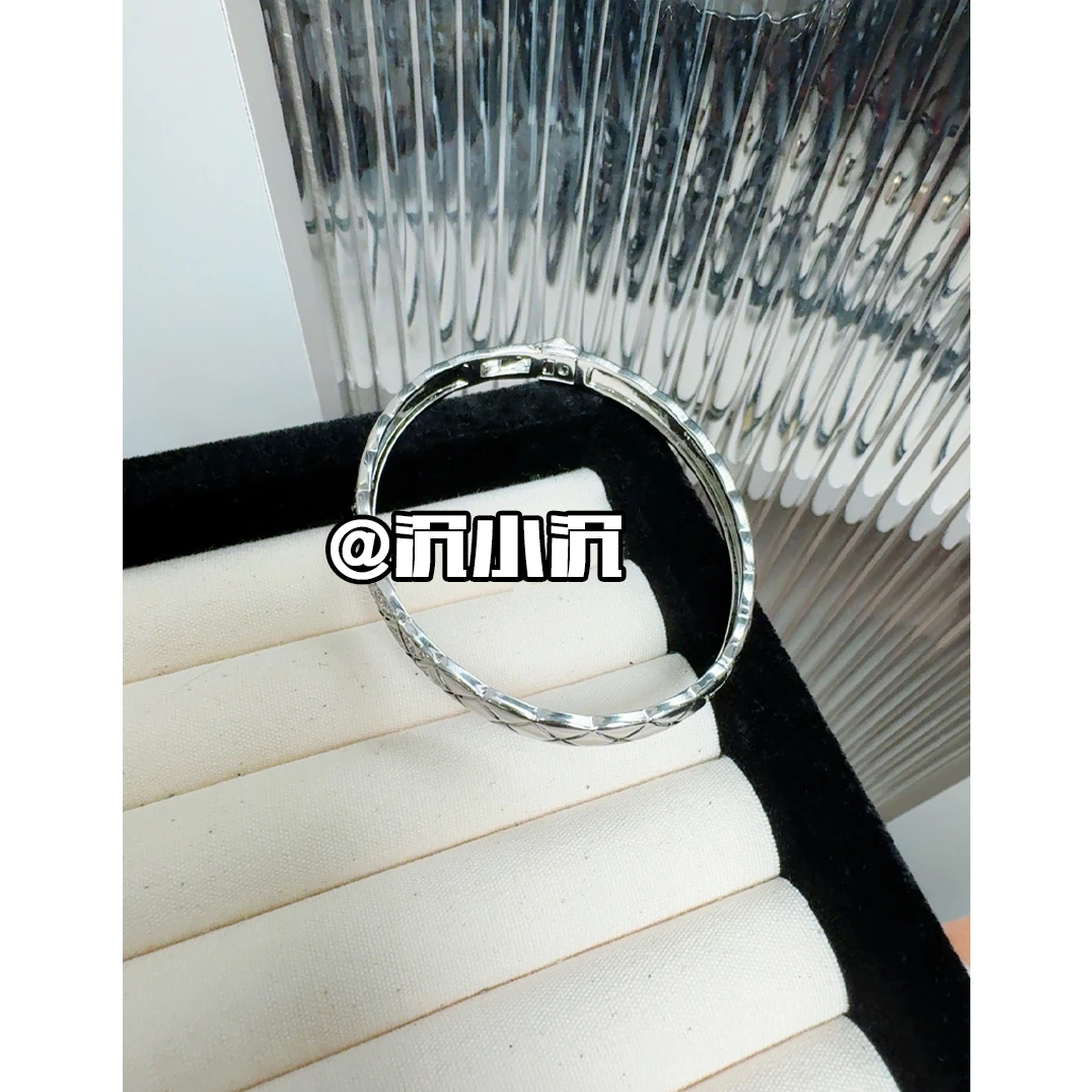 铜合金手链 【满镶菱格】轻奢叠戴气质时尚百搭银色手镯SL02