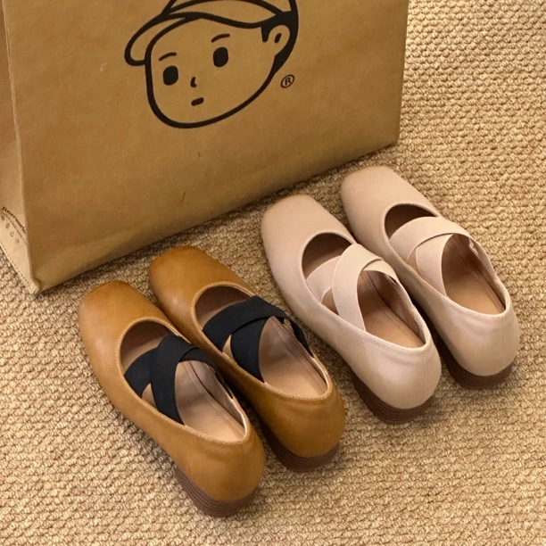 晚睡兰•内增高6cm秋季新款内增高芭蕾舞鞋方头玛丽珍鞋琥珀流光风