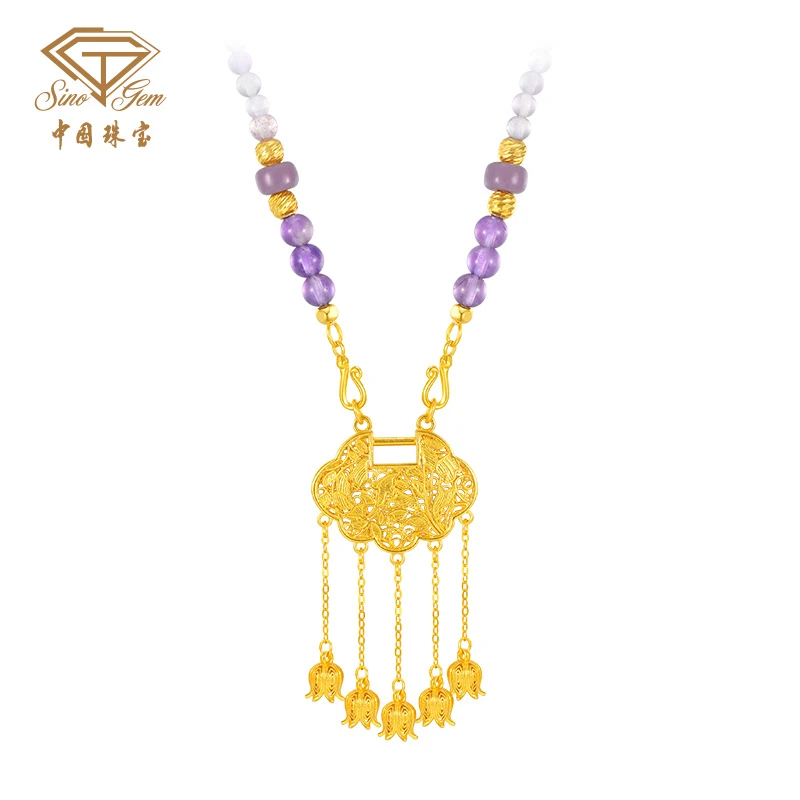 【中国珠宝】铃兰花锁包时尚百搭送女友七夕限定银镀金色项链#41529