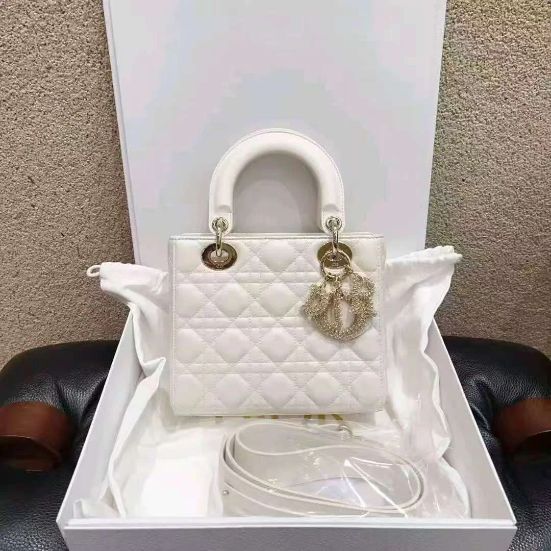 99新 DIOR/迪奥 限量款戴妃 白金爆钻logo手提单肩斜挎包