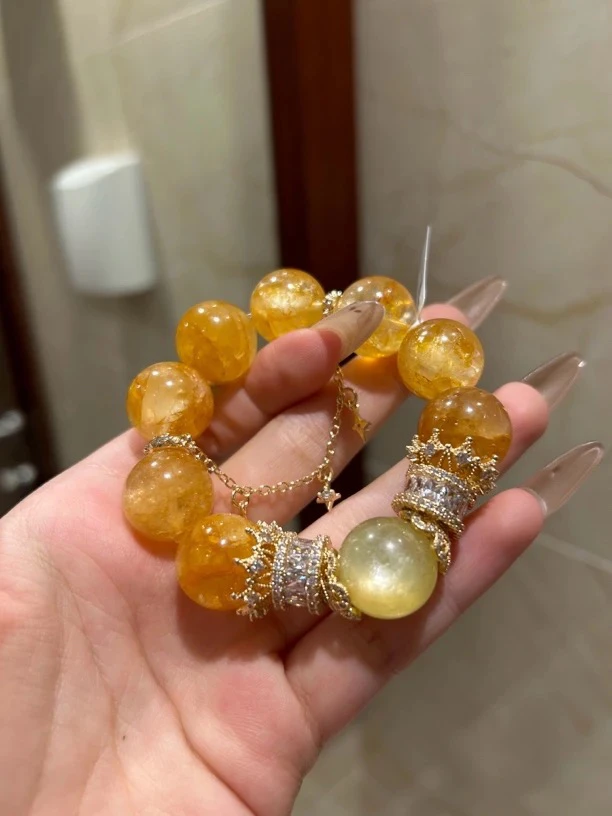 非金属仿珍珠手链 黄胶金云母16mm富贵迷人眼 合金配件手串