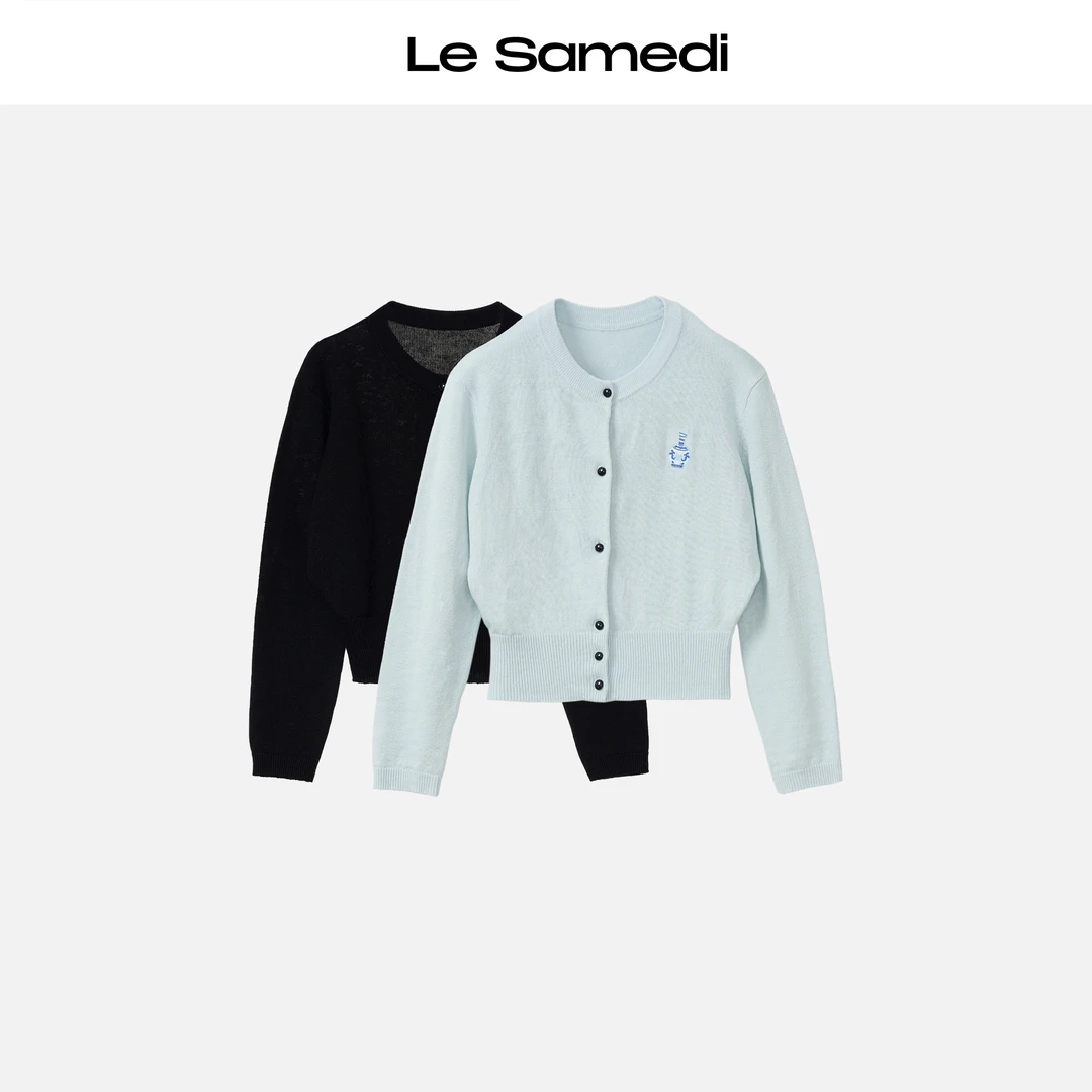 Le Samedi【小福禄】 珐琅彩绘 刺绣花瓶 亚麻圆领开衫