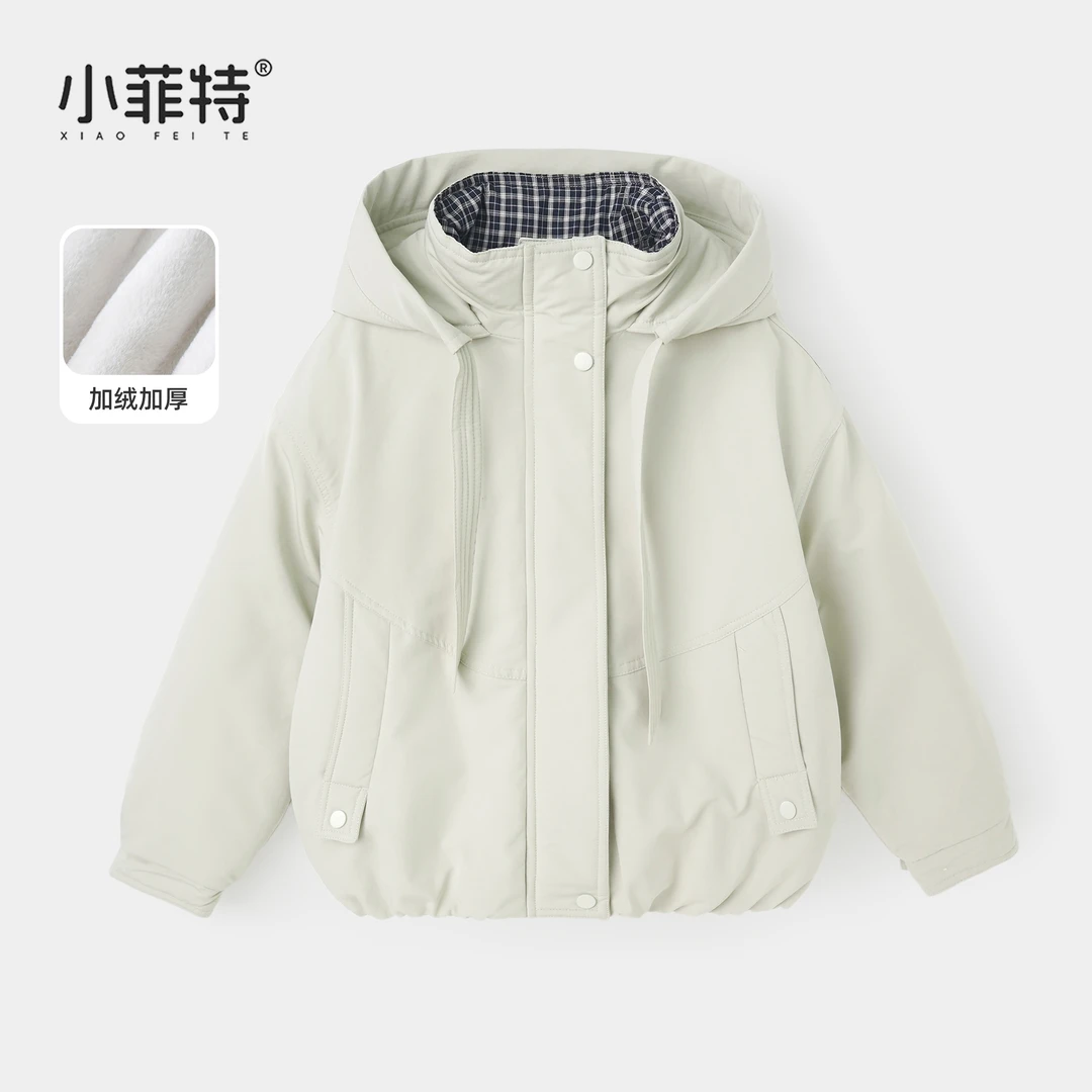 小菲特女童冬加绒连帽外套中大童保暖上衣儿童加厚衣服BGYD57068
