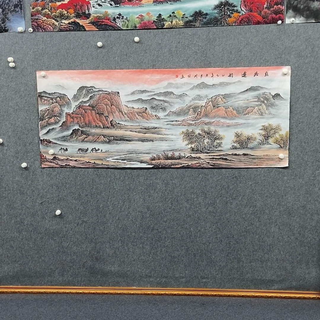 国画小六尺大漠驼铃一副