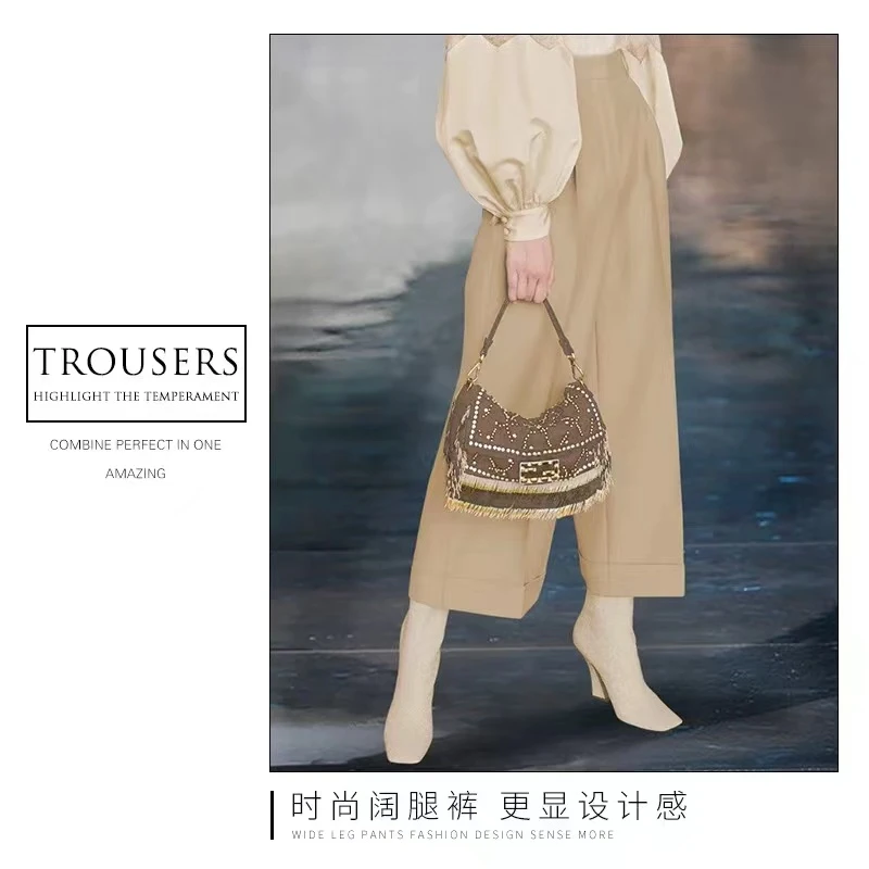 平凡高定！时尚卷边休闲裤百搭阔腿长裤(A22-15)F0117