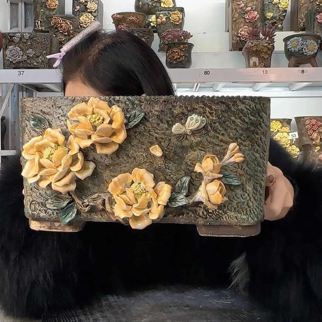 红陶以*青默花器麦饭石花盆