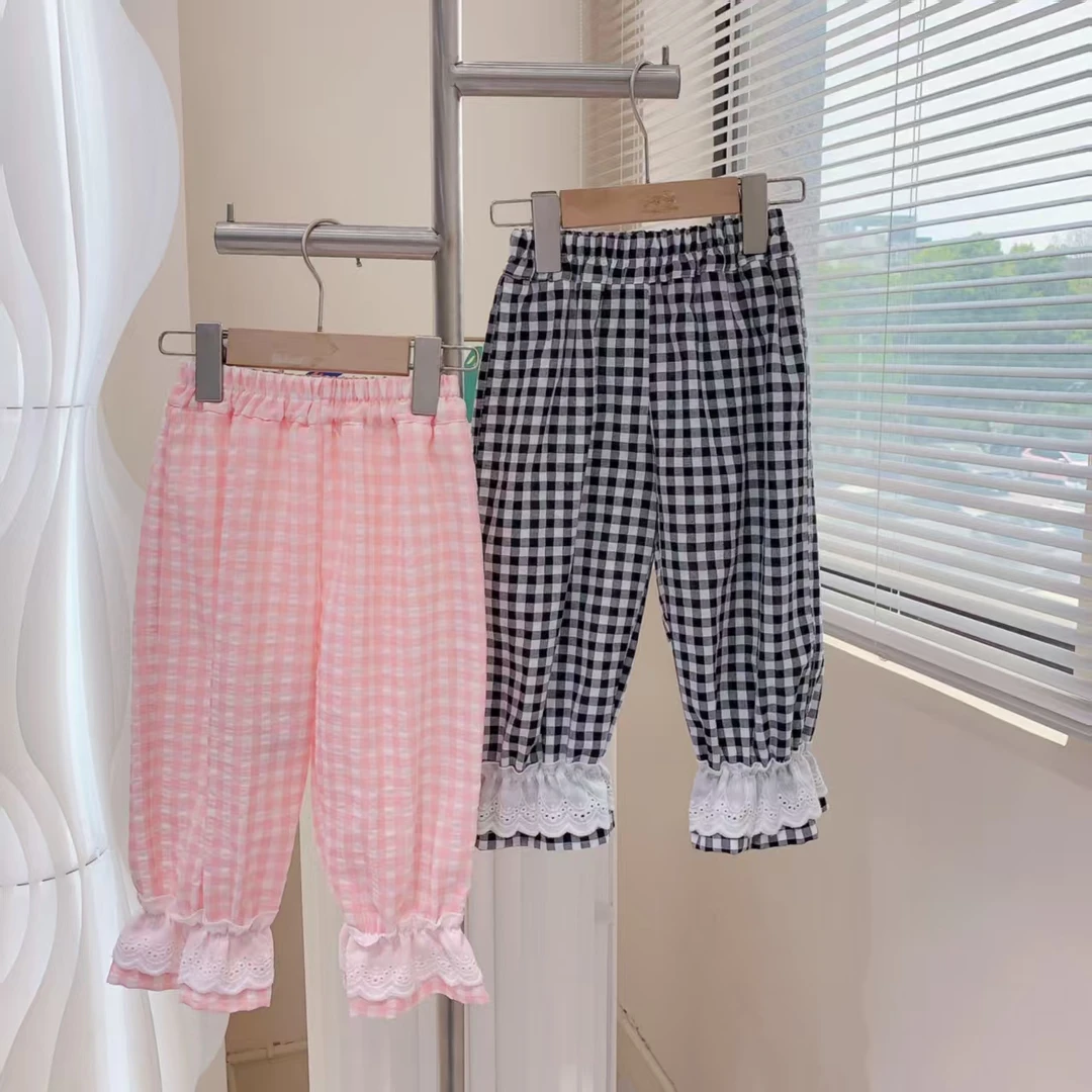 【实体品牌档口童装】女童夏季韩版棉质格子休闲裤 251420