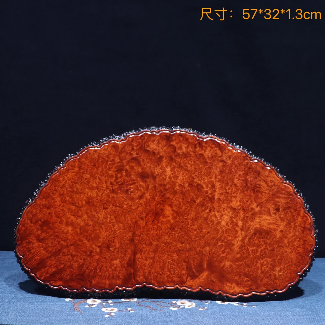 缅甸花梨干泡台茶盘瘿木瘤疤手工雕刻茶具茶道壶承杯垫托盘-127号