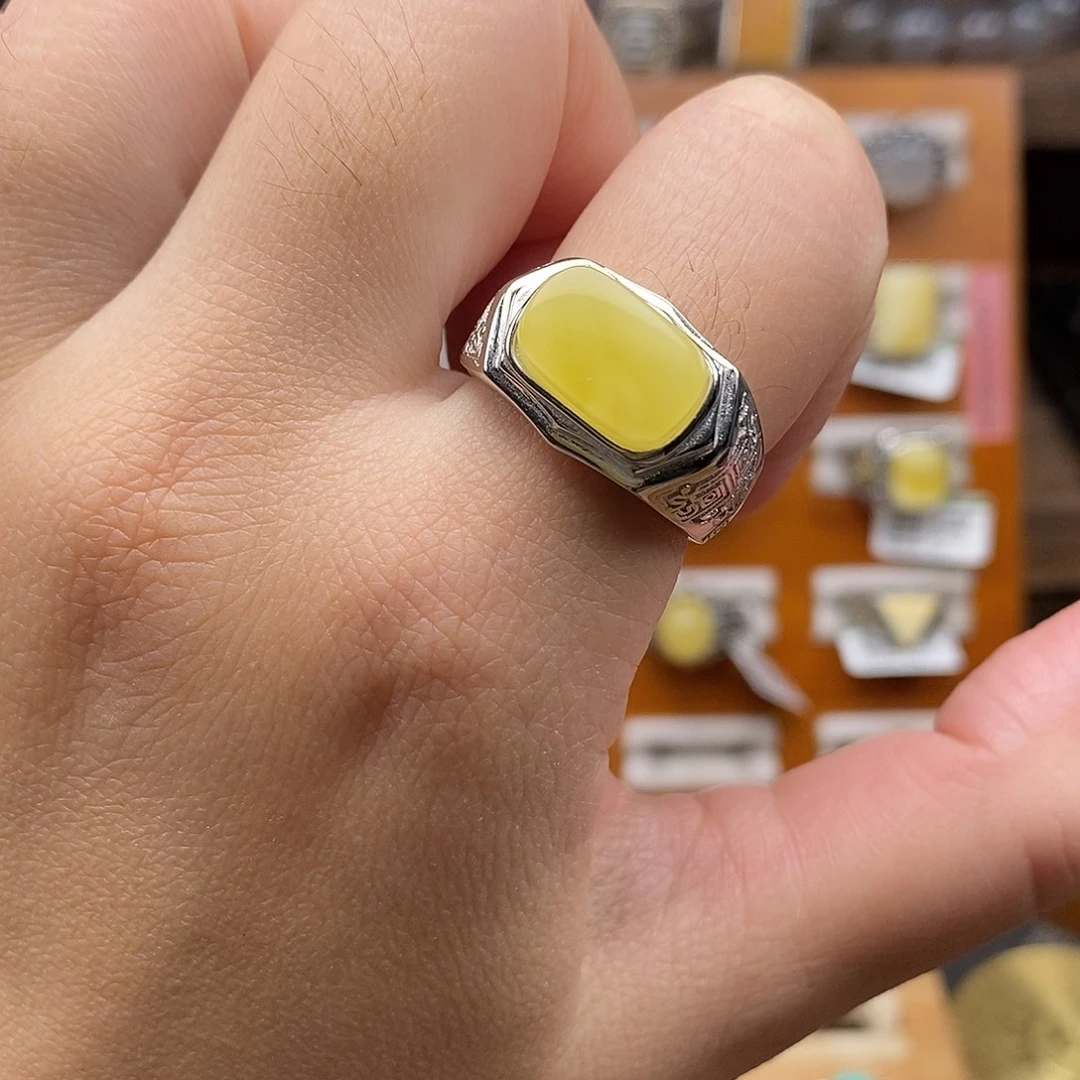 蜜蜡银S925镶嵌戒指蜜蜡