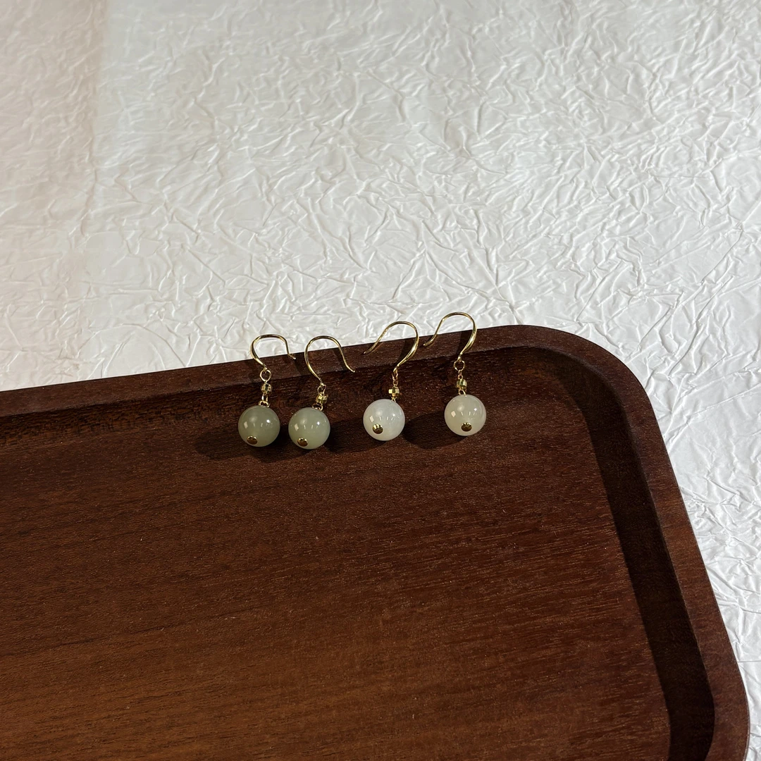 【七七专属】s925和田玉圆珠耳坠 多样性发一 9mm KL0060191