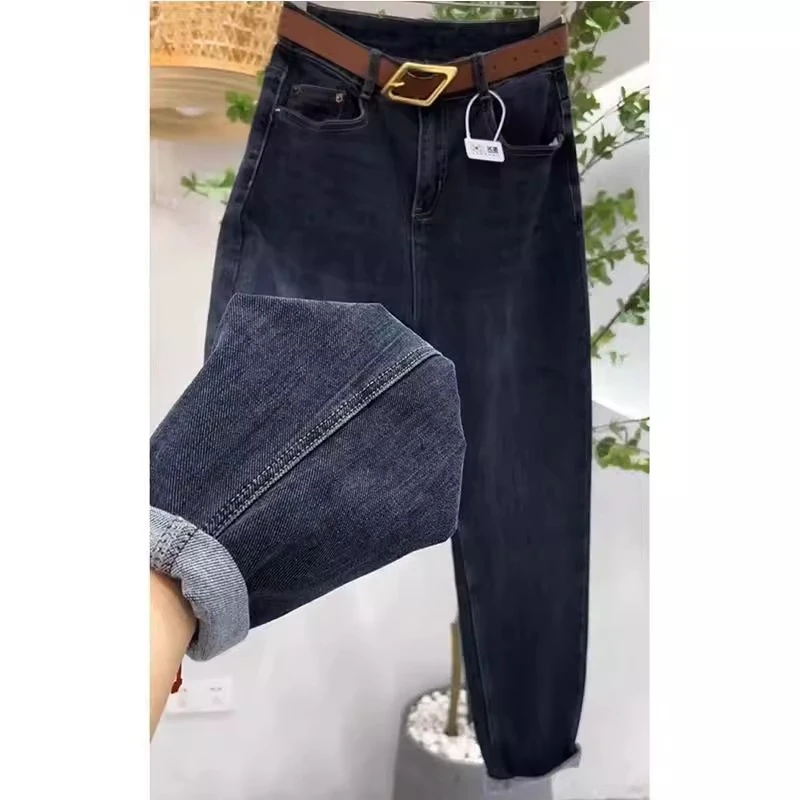 梨型身材哈伦老爹牛仔裤女大码胖mm秋冬新款小个子显瘦锥形萝卜裤