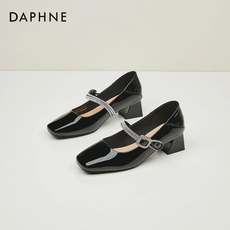 达芙妮法式玛丽珍鞋2025春新款方头粗跟不累脚水钻气质百搭高跟鞋