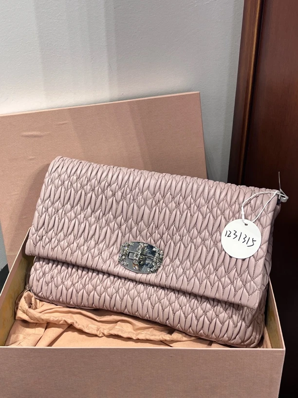 95新 MIU MIU/缪缪 夏七中古/褶皱宝石单肩包/1231315