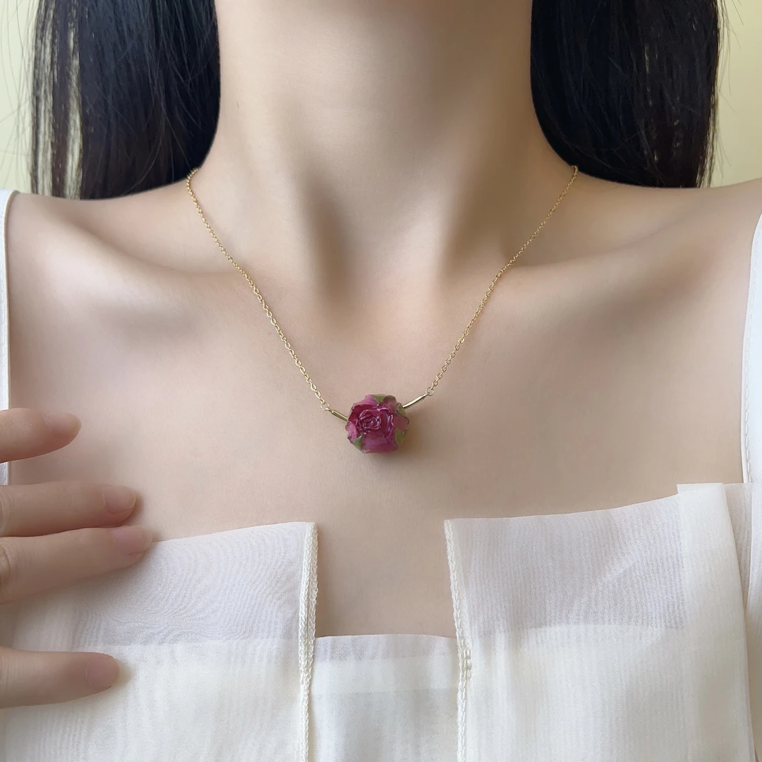 铜合金项链 【8436】原创设计项链真花吊坠锁骨链简约气质颈链项链