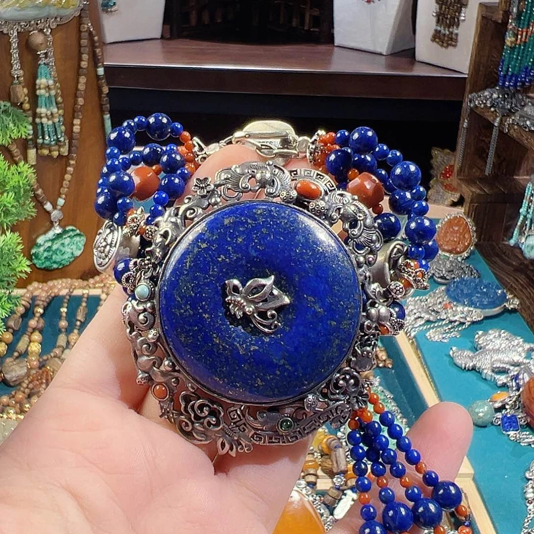 青金石银S925镶嵌手链手链