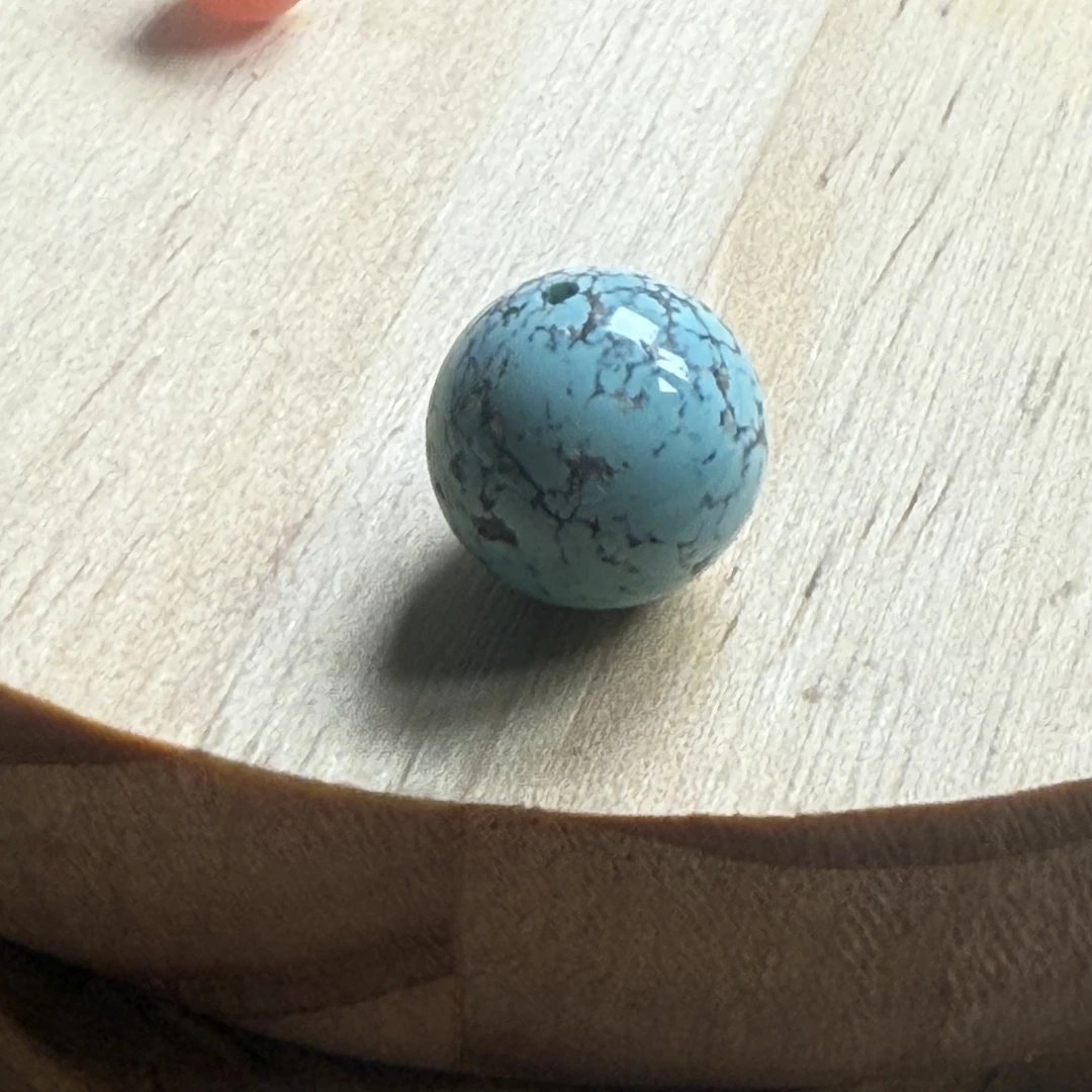 149湖北十堰原矿高瓷蓝网花绿松石圆珠11.3mm2克配串百搭正品保真