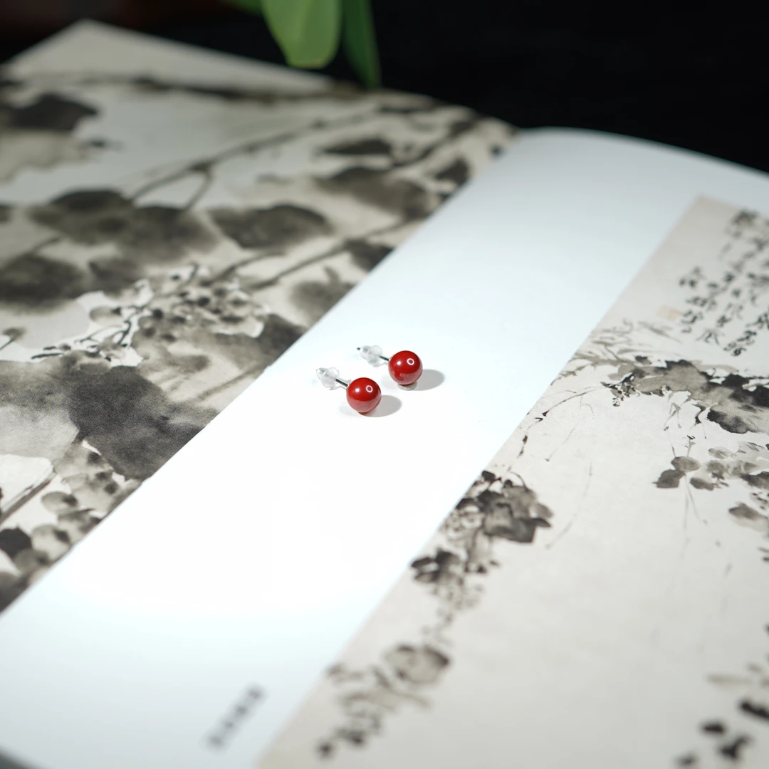 含辰砂工艺品【佩洁】朱砂*耳钉*