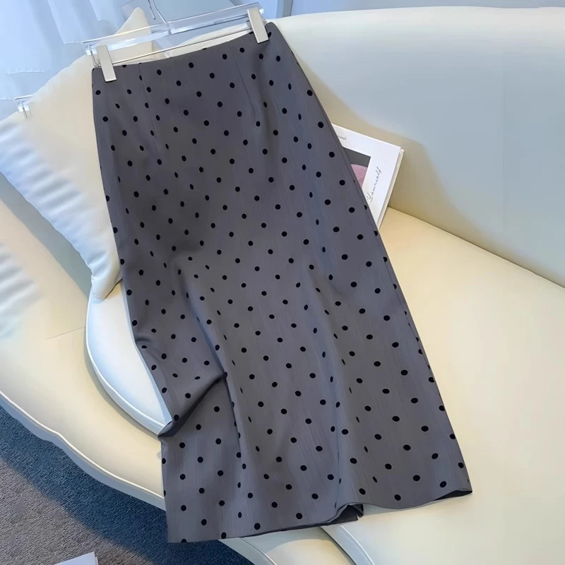 灰色波点半身裙女夏薄款2025新款高腰气质西装裙直筒包臀裙a字裙
