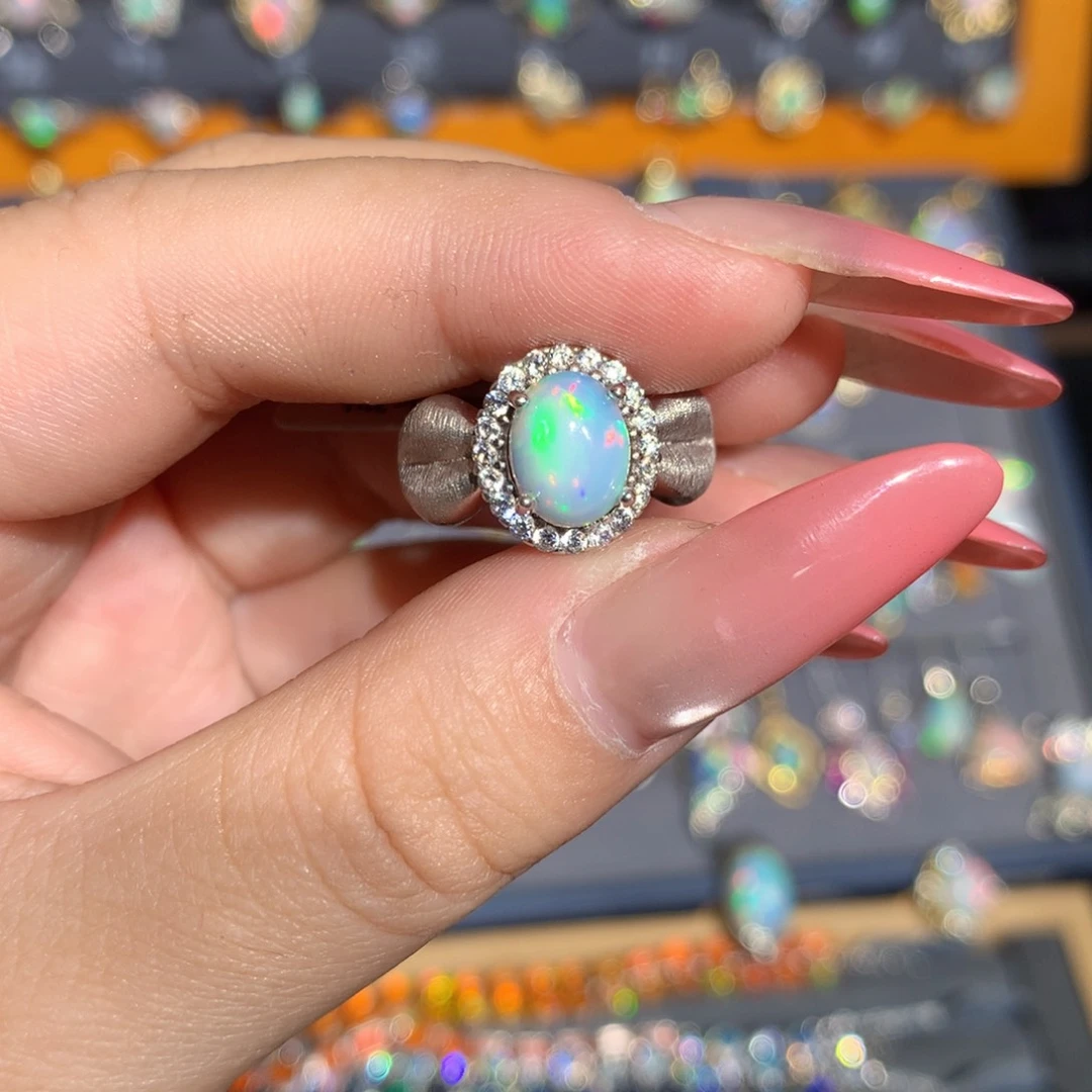 银S925镶嵌欧泊欧泊戒指l