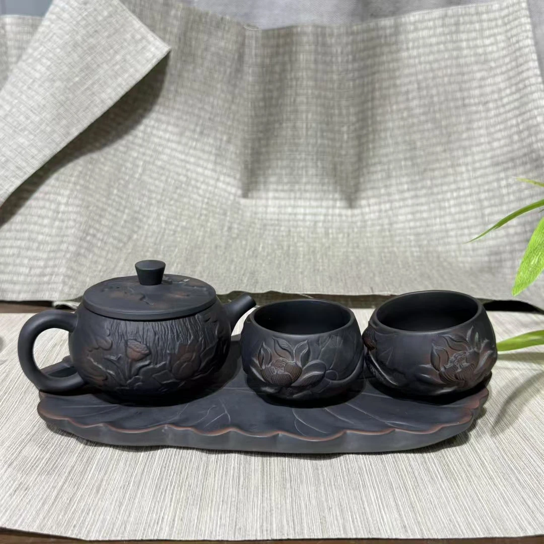 【中国邮政专属链接】紫陶荷莲壶带两杯加茶盘 1776