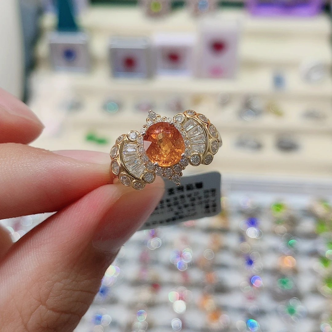 银S925镶嵌石榴石（芬达石）戒指