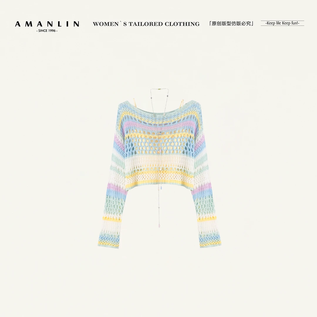 AMANLIN/阿谩琳欧若风防晒针织衫女夏宽松配吊带背心罩衫Y598395