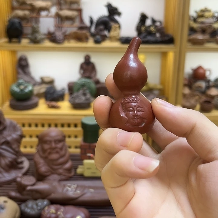 紫砂茶宠紫砂朱泥雕刻葫芦茶宠摆件