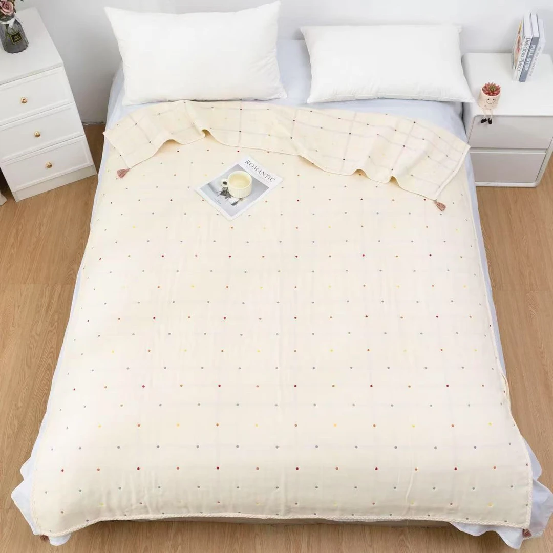 新品 儿童十层纱布被波点流苏柔软亲肤透气120×150