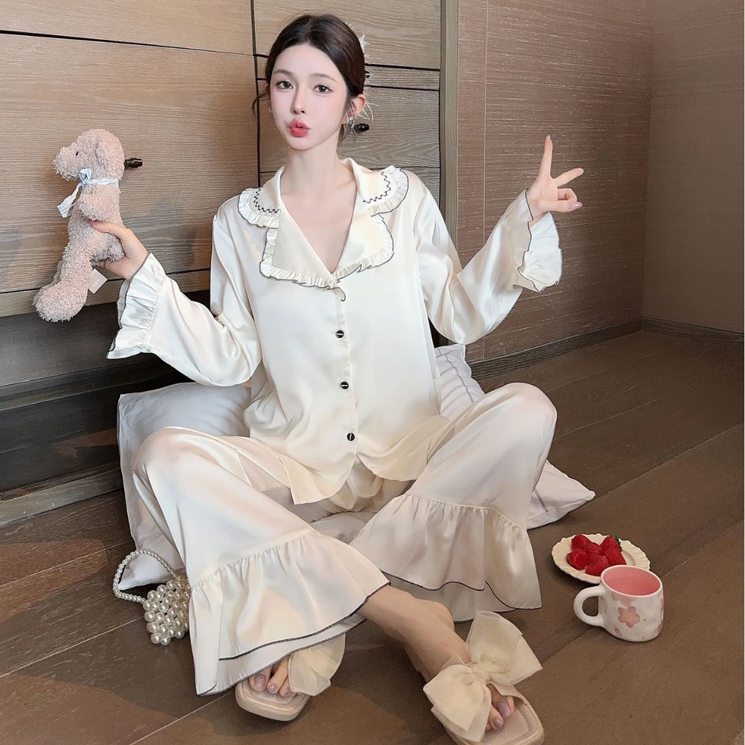 【絮暖】居家服小香风法式蕾丝长袖睡衣家居服新款长袖套装