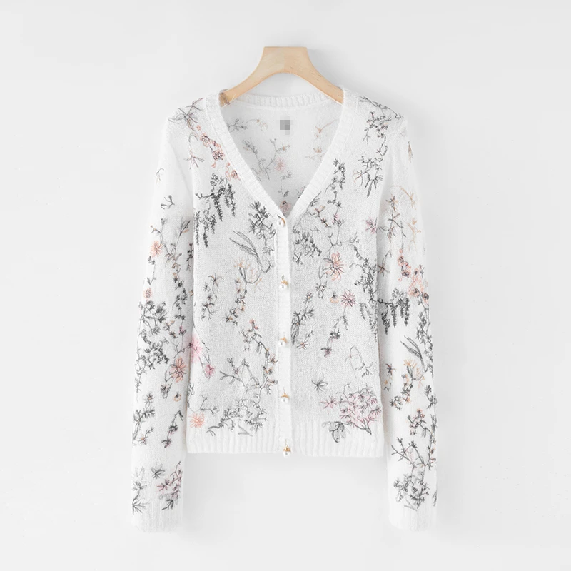 【格一专属】刺绣圆领衫刺绣毛衫碎花女士258253