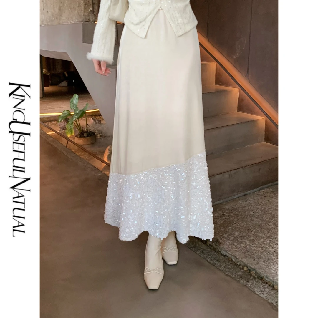 KUN【柔綉】波光粼粼 高密丝绒定制珠片绣秋冬加厚磨毛贵气半身长裙
