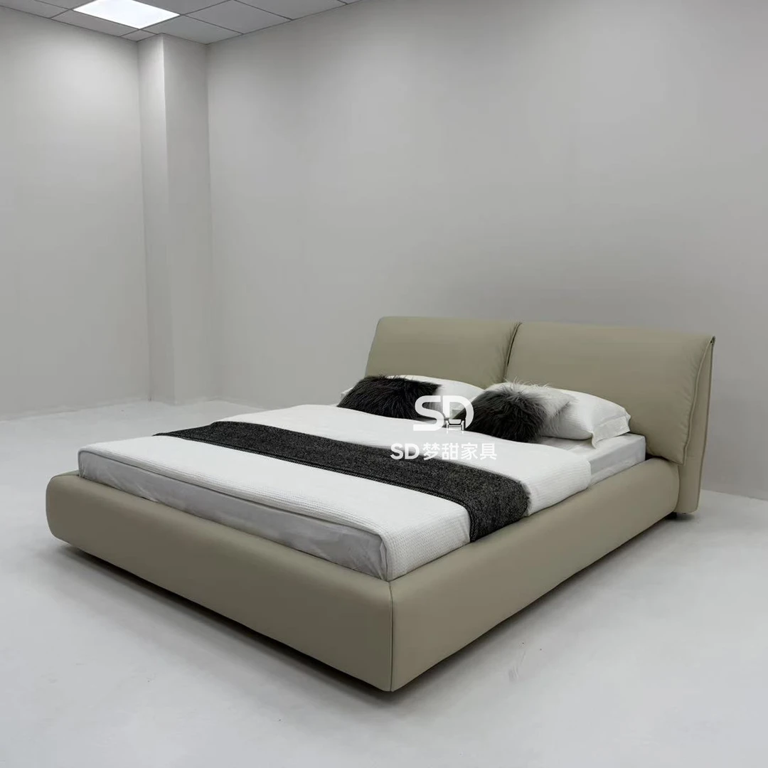 艾梦甜大象耳朵意式设计现代极简进口头层牛皮主卧双人大床SDT174