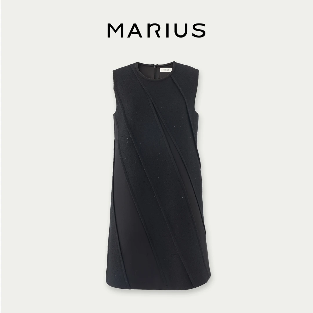 MARIUS“银河”利落的线条绵澳洲绵羊毛极简分割连衣裙