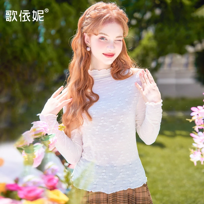 2025秋冬季新款女法式洋气白色修身蕾丝衫内搭打底衫长袖T恤上衣