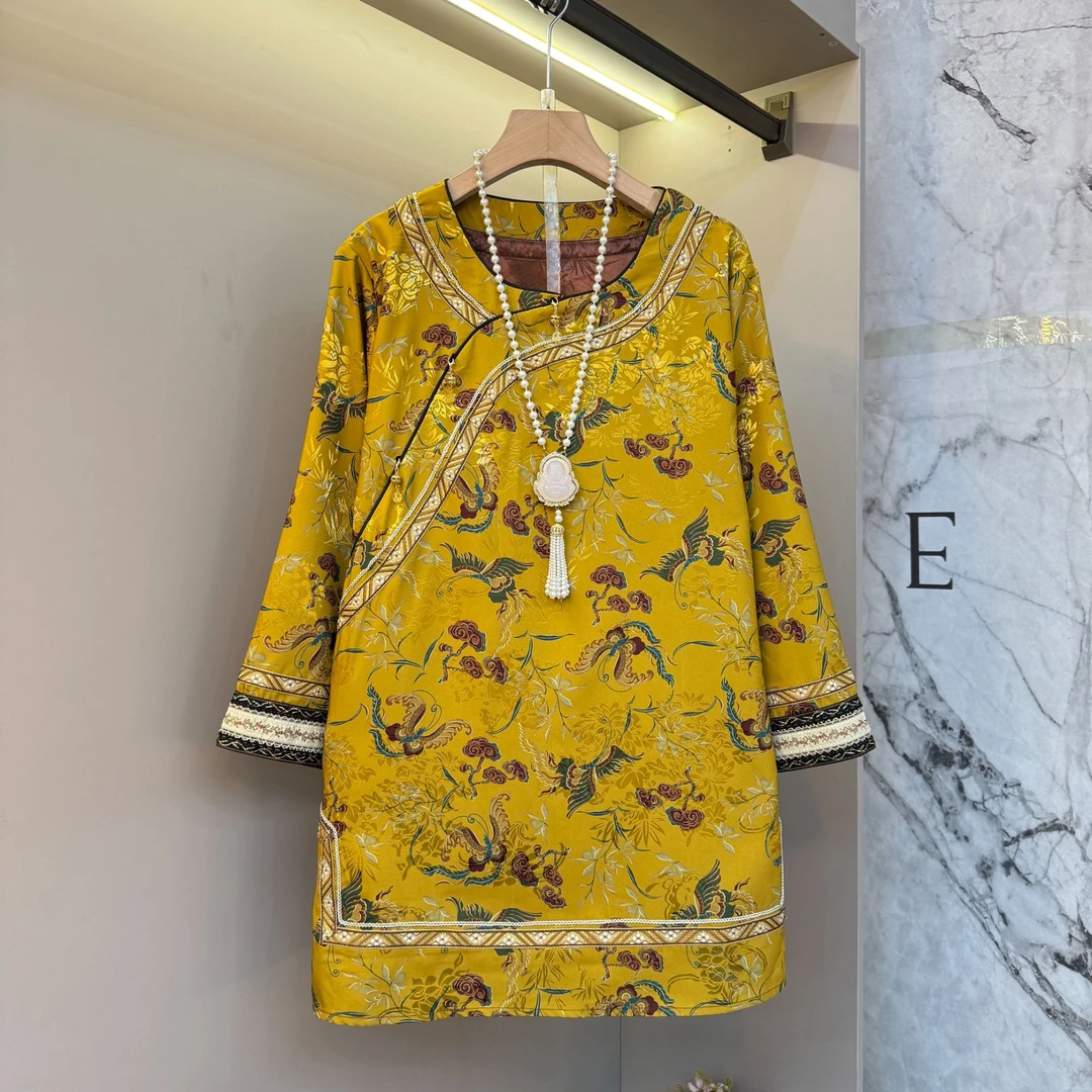 2025早秋款时尚减龄宽松大版遮肉显瘦国风盘扣上衣2511