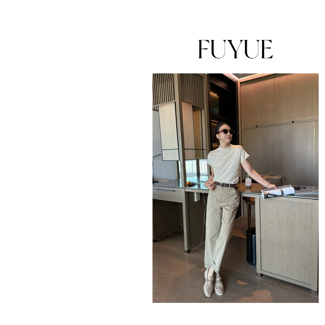 FUYUE 赴约  品质燕麦杏羊毛早秋过渡晚夏小高领打底T时尚休闲