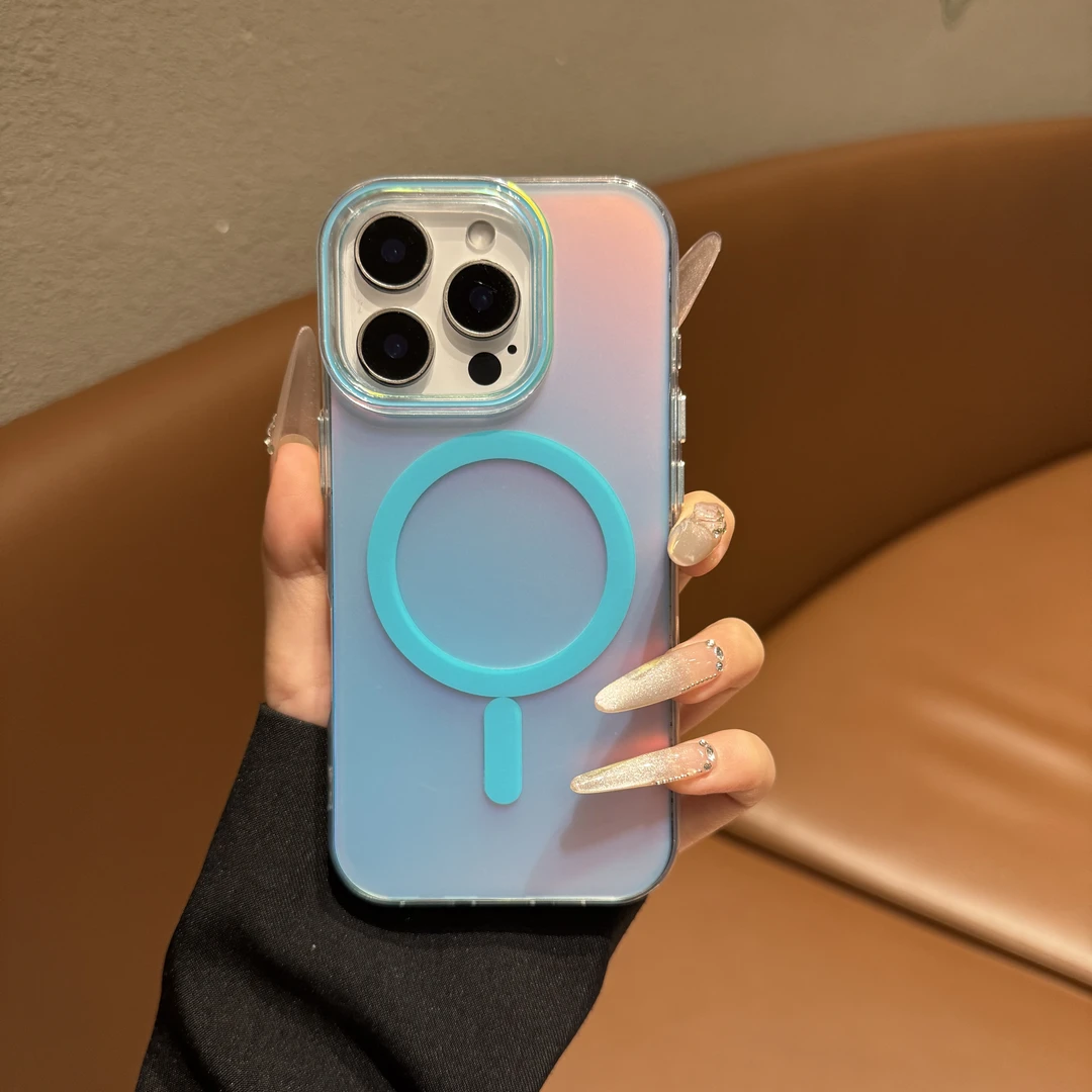 新款炫彩磁吸适用苹果16promax手机壳创意iPhone15小众14简约13女