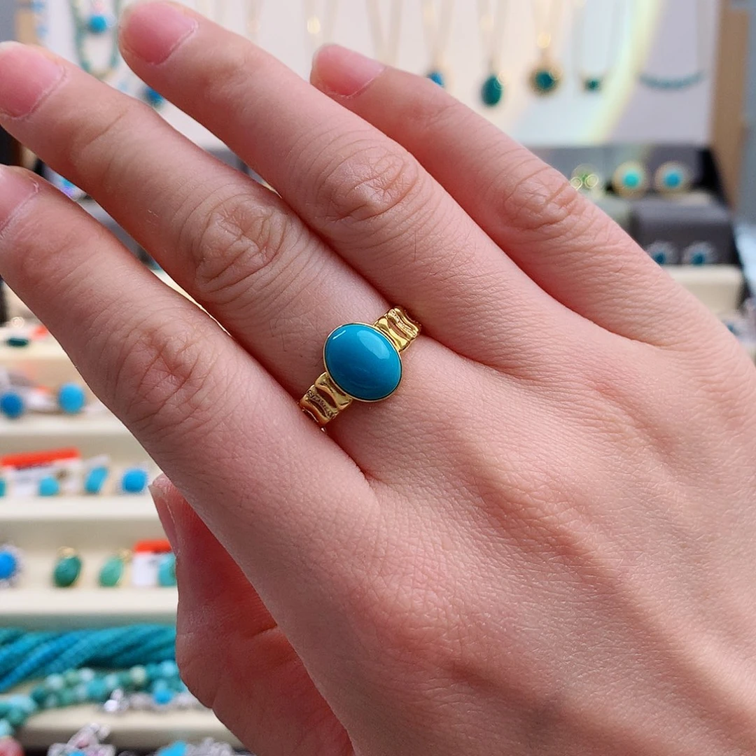 绿松石18K金镶嵌玉化复古戒指