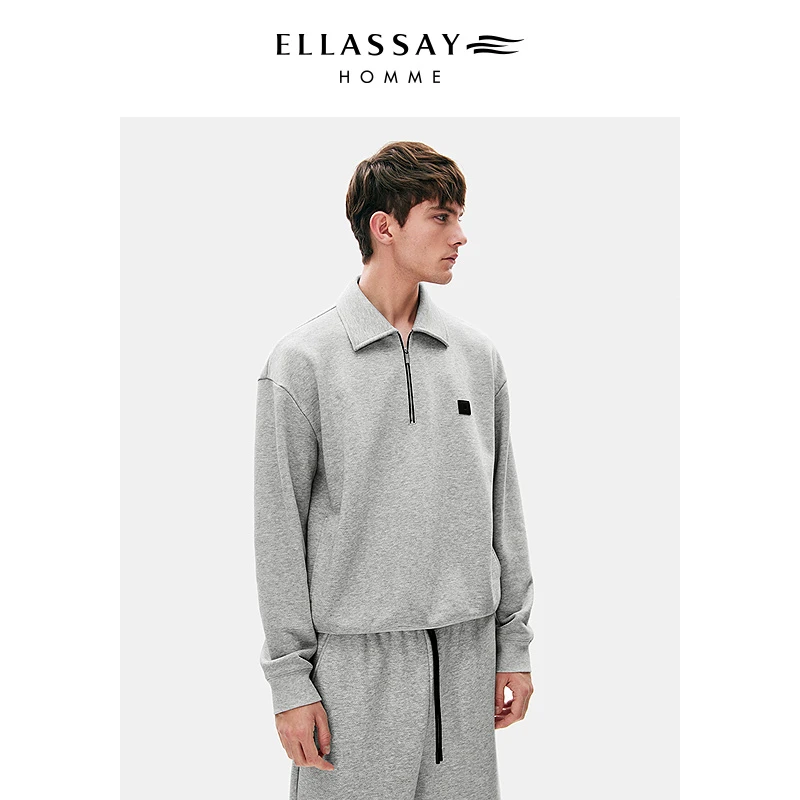 【贾乃亮同款】ELLASSAY歌力思男装新款棉混纺长袖翻领拉链卫衣男款
