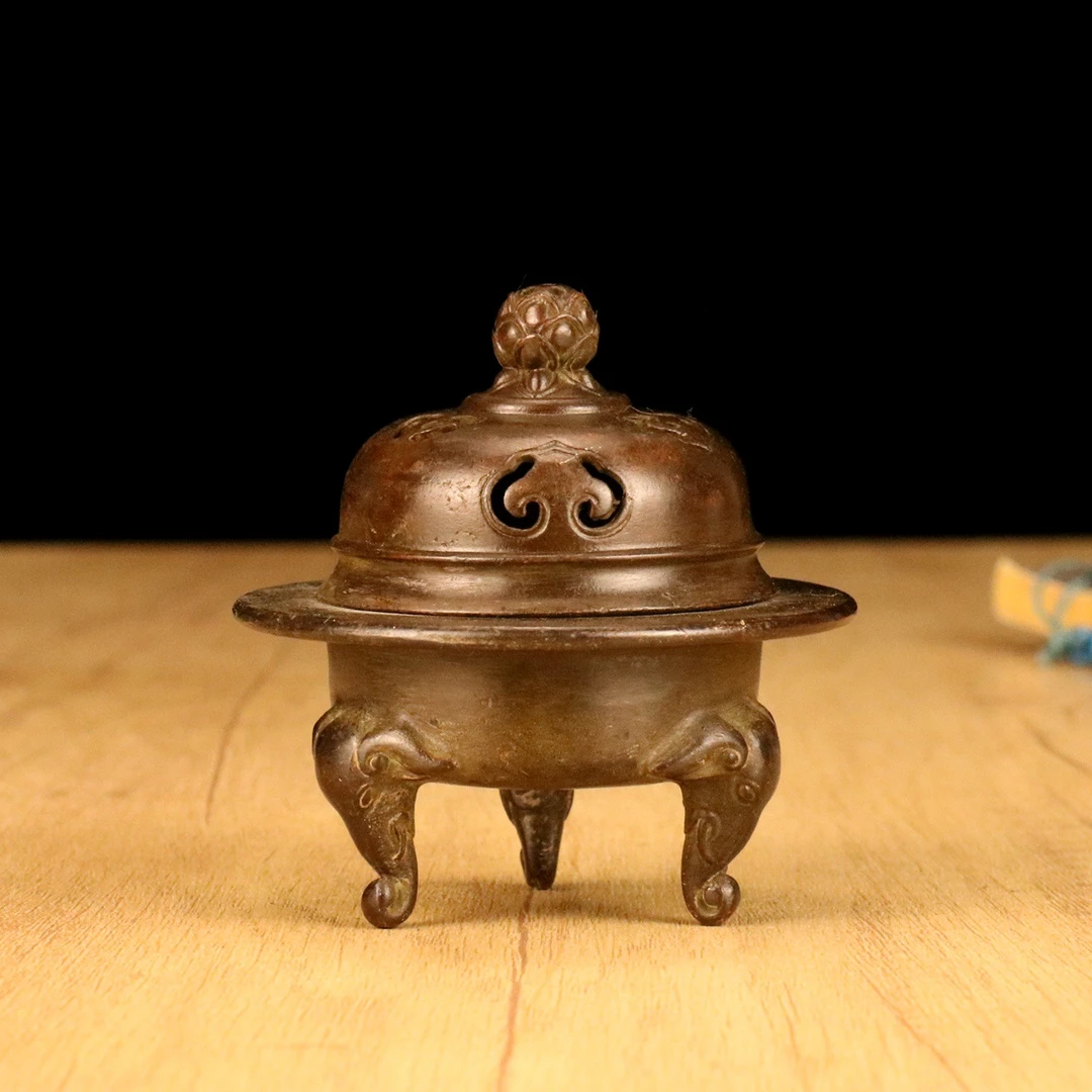三足熏香炉古合金工艺品莲花炉象足炉桌面茶道摆件装饰品香炉