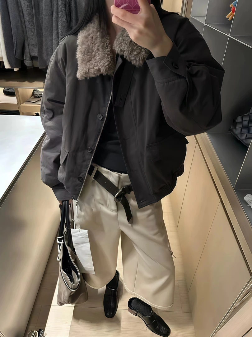 韩系工装风羊毛领派克棉服女2025秋冬新款短款宽松保暖高级感外套